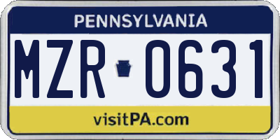 PA license plate MZR0631