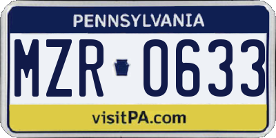 PA license plate MZR0633
