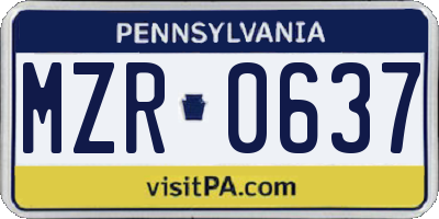 PA license plate MZR0637
