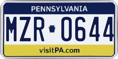 PA license plate MZR0644