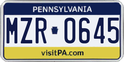 PA license plate MZR0645