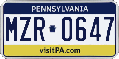 PA license plate MZR0647