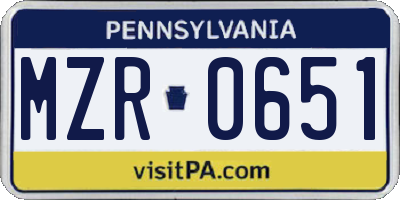 PA license plate MZR0651
