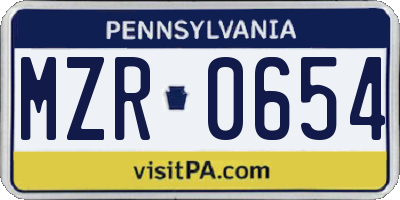 PA license plate MZR0654