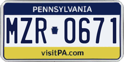 PA license plate MZR0671