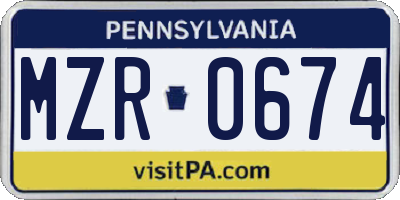 PA license plate MZR0674