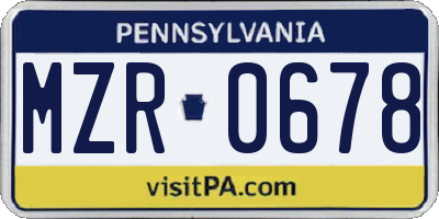 PA license plate MZR0678