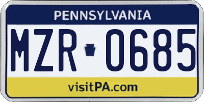 PA license plate MZR0685