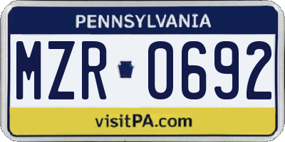 PA license plate MZR0692