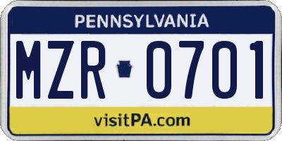 PA license plate MZR0701
