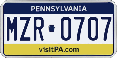 PA license plate MZR0707