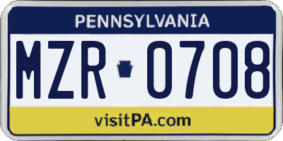 PA license plate MZR0708