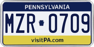 PA license plate MZR0709