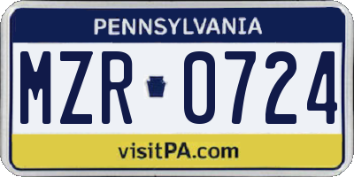 PA license plate MZR0724