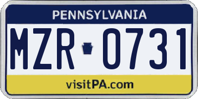 PA license plate MZR0731