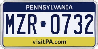 PA license plate MZR0732