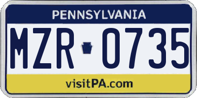 PA license plate MZR0735