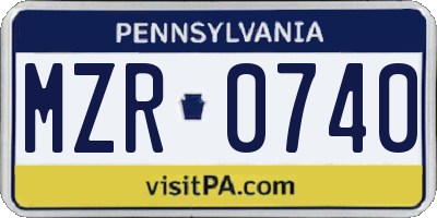 PA license plate MZR0740