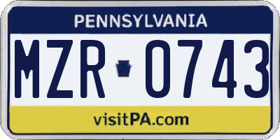 PA license plate MZR0743