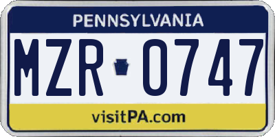 PA license plate MZR0747