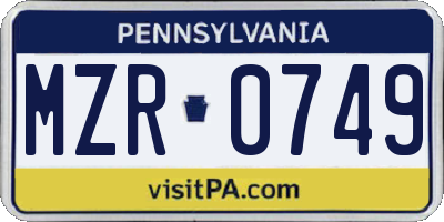 PA license plate MZR0749