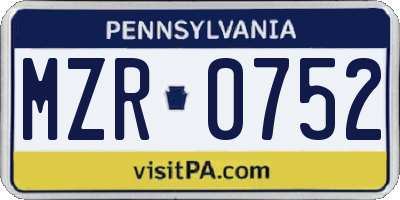 PA license plate MZR0752