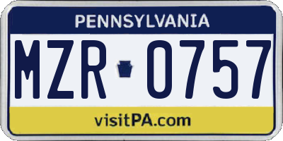PA license plate MZR0757