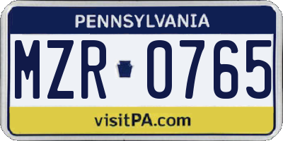 PA license plate MZR0765