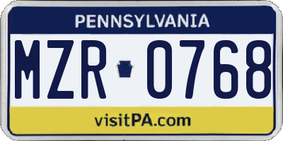 PA license plate MZR0768