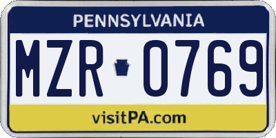 PA license plate MZR0769