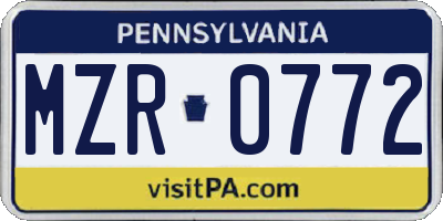PA license plate MZR0772