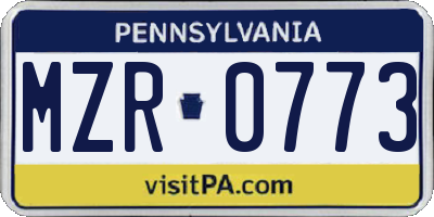 PA license plate MZR0773
