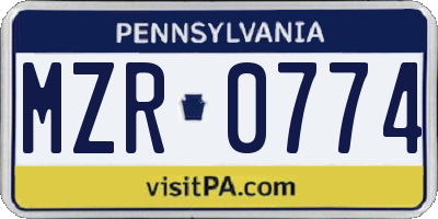 PA license plate MZR0774