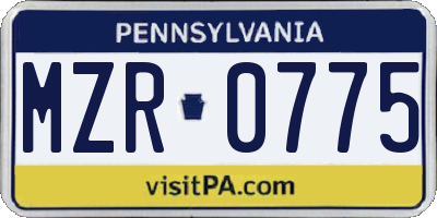 PA license plate MZR0775