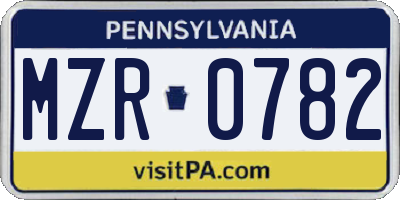 PA license plate MZR0782