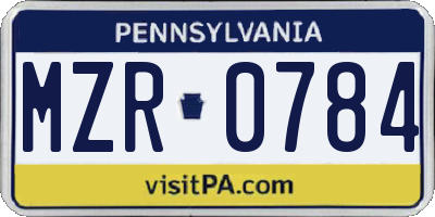 PA license plate MZR0784