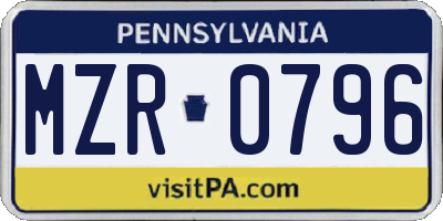 PA license plate MZR0796