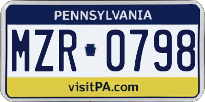 PA license plate MZR0798