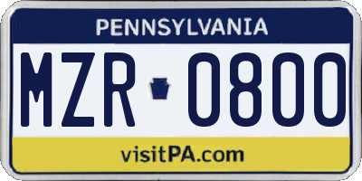 PA license plate MZR0800