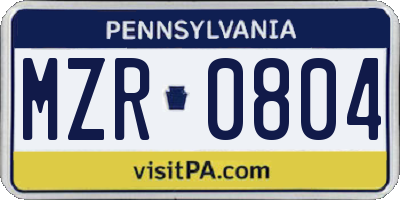 PA license plate MZR0804