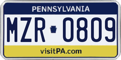 PA license plate MZR0809