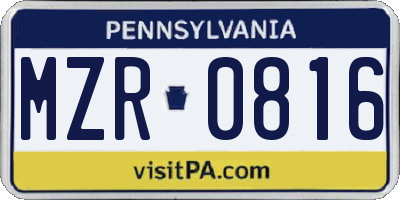 PA license plate MZR0816