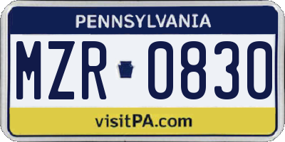 PA license plate MZR0830