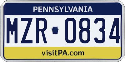 PA license plate MZR0834