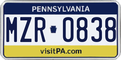 PA license plate MZR0838