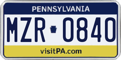 PA license plate MZR0840