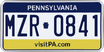 PA license plate MZR0841