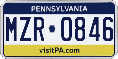 PA license plate MZR0846