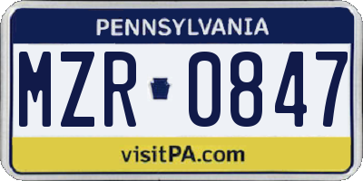 PA license plate MZR0847