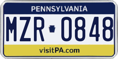 PA license plate MZR0848